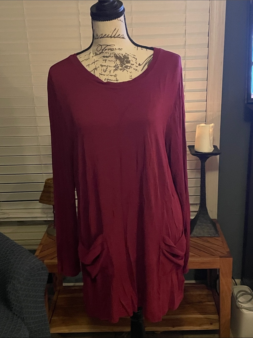 LOGO by Lori Goldstein Burgundy Long Sleeve Tunic Top